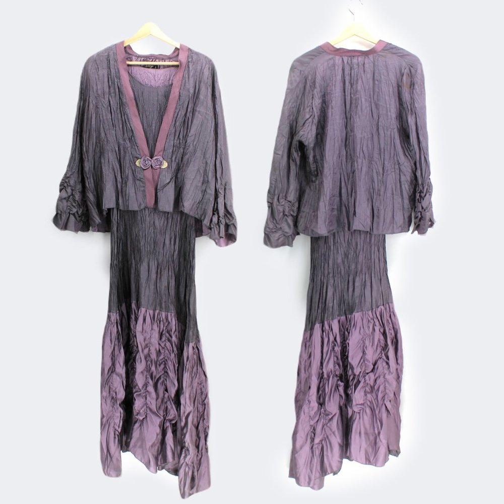 VTG Lee Andersen 2PC Crushed Iridescent Set Long Geode Dress & Pomp Jacket - Picture 3 of 16
